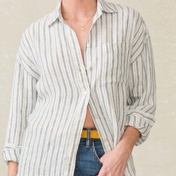 Faherty Blue and White Striped Button Down Shirt - Picture 6 of 10